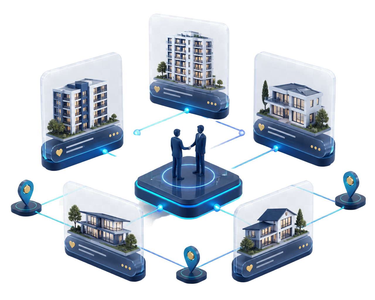 Agentes inmobiliarios colaborando en una red digital de propiedades